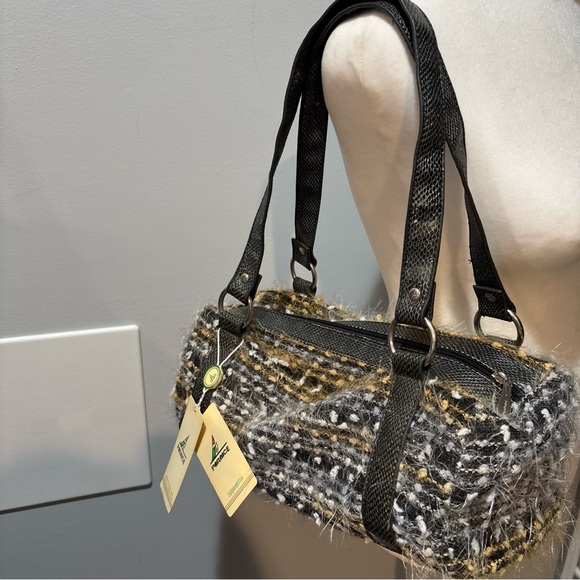 Vintage Parnice Baguette Bag Purse Faux Snake And Mohair Gray Double Handed NWT - Picture 1 of 10